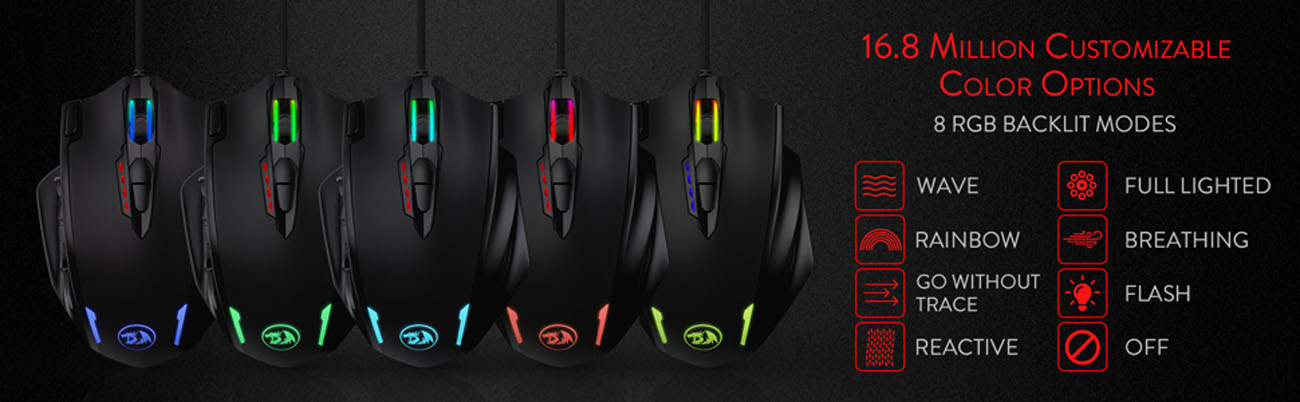 Redragon M908 Impact RGB Gaming Mouse, 12400 DPI Wired Laser MMO